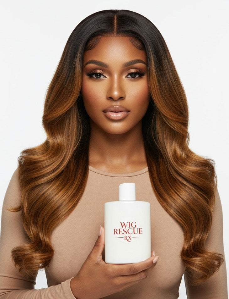 Wig Rescue RX Luxury Renewal Soak 300 mL bottle, professional fiber restoration treatment for wigs and extensions