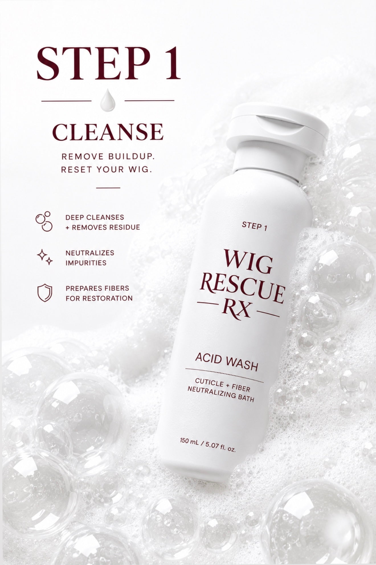 Step 1 of the Wig Rescue RX restoration ritual, Acid Wash preparation treatment for wigs and extensions