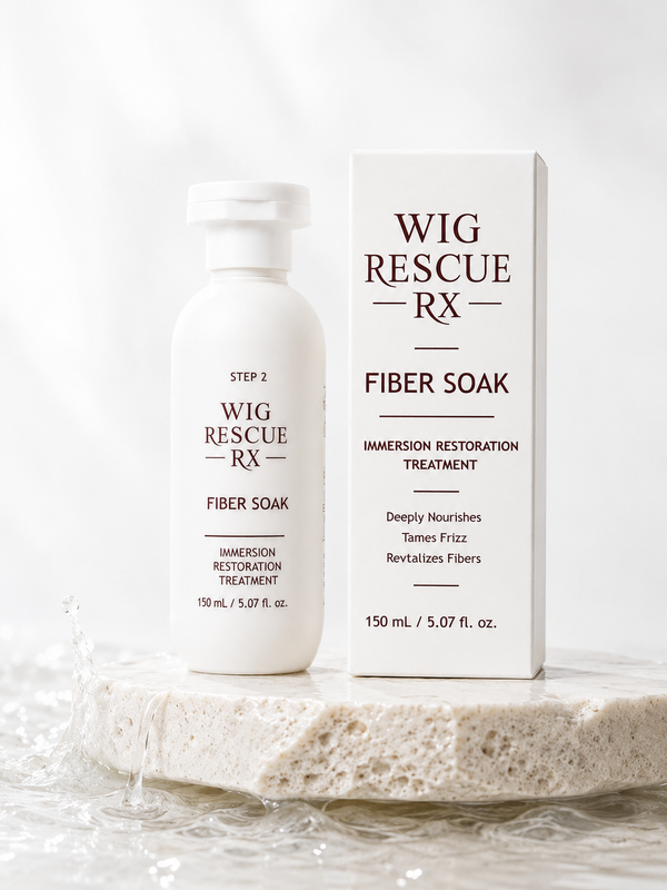 Wig Rescue RX Fiber Soak 150 mL bottle and carton, Step 2 immersion restoration treatment